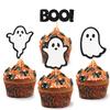 24 Pack Glitter Halloween Ghost Cupcake Toppers - Baby Shower Decor Gender Reveal Decorations (Black) view 1