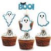 24 Pack Glitter Halloween Ghost Cupcake Toppers - Baby Shower Decor Gender Reveal Decorations (Blue) view 1