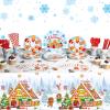 194 Pcs Merry Christmas Party Supplies for 24 Guests Gingerbread Christmas Tableware Set Includes Disposable Paper Plates Napkins Cups Straw Plastic Tablecloth Cover Knife Fork Spoon Xmas Decorations view 1