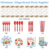 194 Pcs Merry Christmas Party Supplies for 24 Guests Gingerbread Christmas Tableware Set Includes Disposable Paper Plates Napkins Cups Straw Plastic Tablecloth Cover Knife Fork Spoon Xmas Decorations view 2