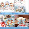 194 Pcs Merry Christmas Party Supplies for 24 Guests Gingerbread Christmas Tableware Set Includes Disposable Paper Plates Napkins Cups Straw Plastic Tablecloth Cover Knife Fork Spoon Xmas Decorations view 4