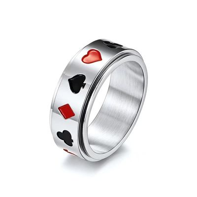 Poker Spinner Ring for Men Women Aces Spade Playing Cards Rotable Fidget Rings Relieve Stress Titanium Stainless Steel Rings Gold Silver Black