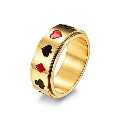 Poker Spinner Ring for Men Women Aces Spade Playing Cards Rotable Fidget Rings Relieve Stress Titanium Stainless Steel Rings Gold Silver Black
