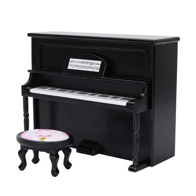 1:12 Mini Upright Piano, Miniature Dollhouse Piano with Stool Doll House Mini Piano Model Toy Furniture Black