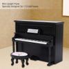 1:12 Mini Upright Piano, Miniature Dollhouse Piano with Stool Doll House Mini Piano Model Toy Furniture Black view 3