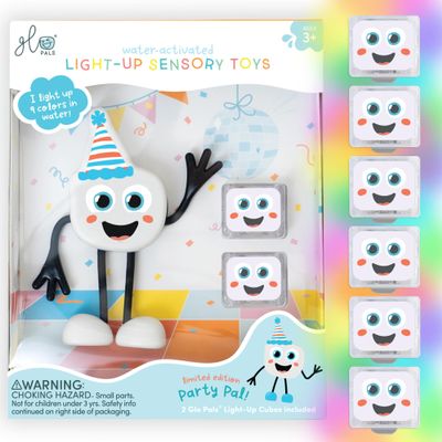 New Glo Pals Water-Activated Bath Toy with 6 Reusable Light-Up Cubes for Sensory Play (Party Pal)