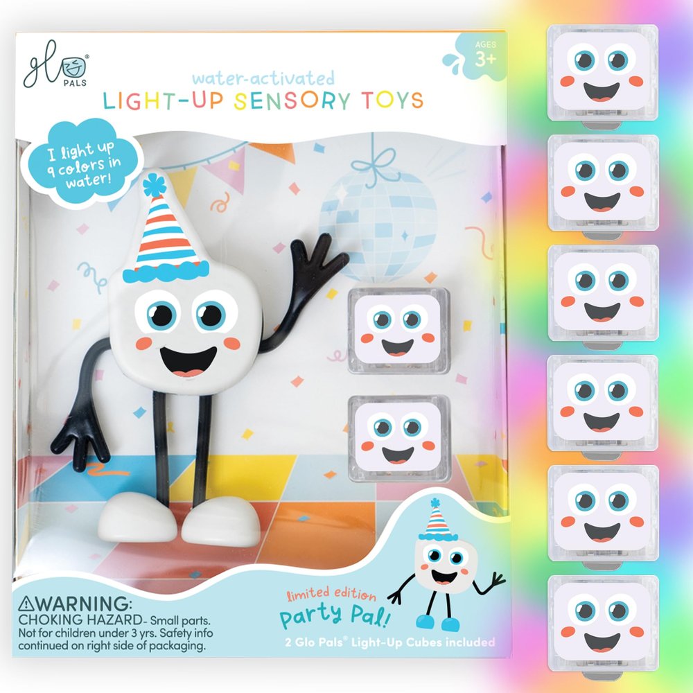 New Glo Pals Water-Activated Bath Toy with 6 Reusable Light-Up Cubes for Sensory Play (Party Pal)