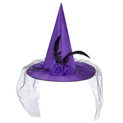 Zando Kids Witch Hat for Women & Girls - Purple Rose Witch Hat for Halloween Decoration & Party - One Size