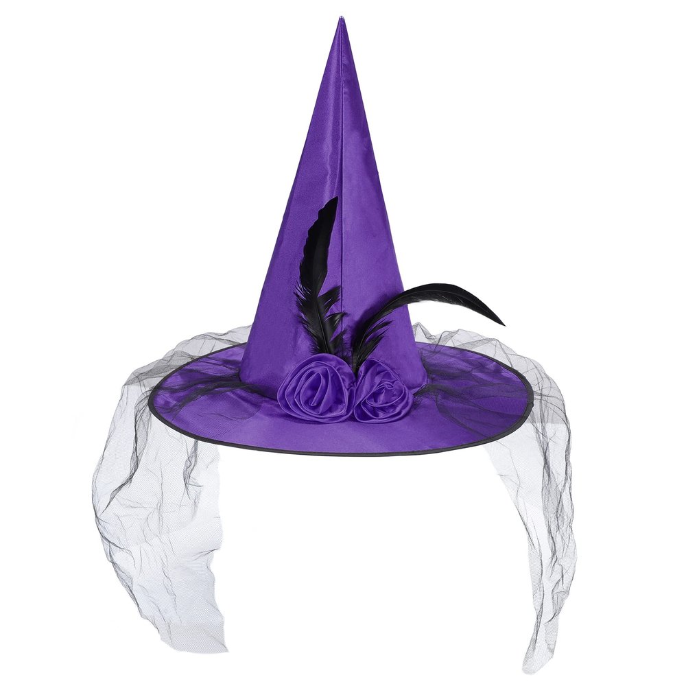 Zando Kids Witch Hat for Women & Girls - Purple Rose Witch Hat for Halloween Decoration & Party - One Size