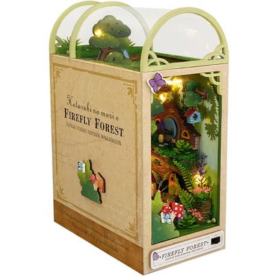 3D Wooden Book Stand Puzzle DIY Book Nook Miniature Kit DIY Dollhouse Wood Bookends Book Nook Model Building Kit with LED Light
