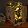3D Wooden Book Stand Puzzle DIY Book Nook Miniature Kit DIY Dollhouse Wood Bookends Book Nook Model Building Kit with LED Light view 2