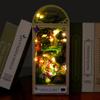 3D Wooden Book Stand Puzzle DIY Book Nook Miniature Kit DIY Dollhouse Wood Bookends Book Nook Model Building Kit with LED Light view 3