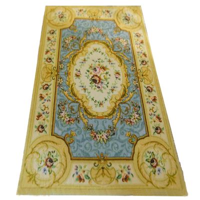 112 Scale Victorian Style Blue Light Gold Aubusson Design Miniature Rug Red Pink Roses