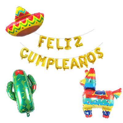 Fiesta Happy Birthday, Feliz Cumpleanos Banner, Mexican Fiesta Kids fiesta birthday party decoration, Sombrero Donkey Pinata Cactus balloon