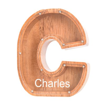 Custom Name Piggy Banks Kid, Personalized Letter Piggy Bank, Wooden Alphabet Money Bank, Gifts For Boy Girl Christmas Birthday New Year's Day (C)