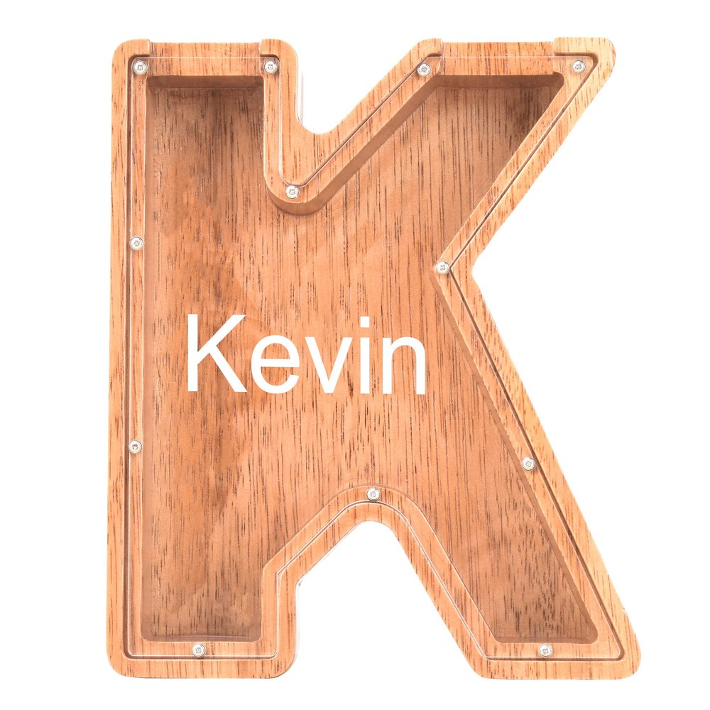 Custom Name Piggy Banks Kid, Personalized Letter Piggy Bank, Wooden Alphabet Money Bank, Gifts For Boy Girl Christmas Birthday New Year's Day (K)