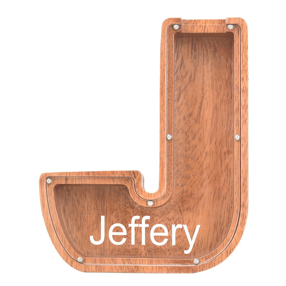Custom Name Piggy Banks Kid, Personalized Letter Piggy Bank, Wooden Alphabet Money Bank, Gifts For Boy Girl Christmas Birthday New Year's Day (J)