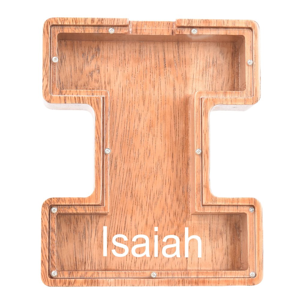 Custom Name Piggy Banks Kid, Personalized Letter Piggy Bank, Wooden Alphabet Money Bank, Gifts For Boy Girl Christmas Birthday New Year's Day (I)