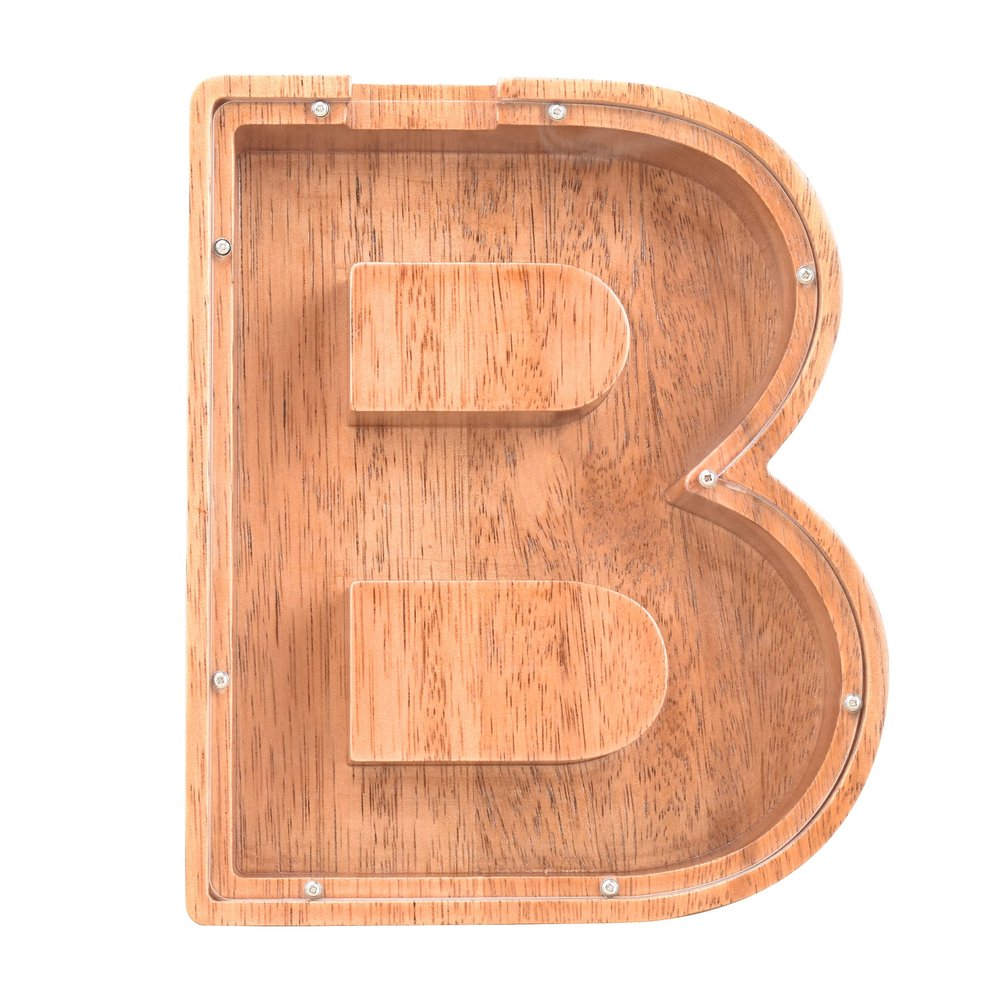 Custom Name Piggy Banks Kid, Personalized Letter Piggy Bank, Wooden Alphabet Money Bank, Gifts For Boy Girl Christmas Birthday New Year's Day (B)