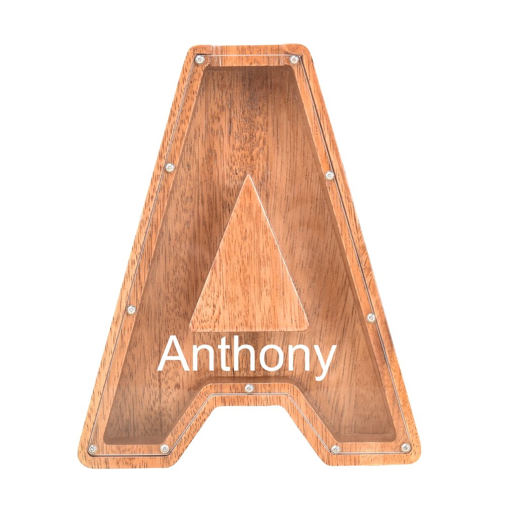 Custom Name Piggy Banks Kid, Personalized Letter Piggy Bank, Wooden Alphabet Money Bank, Gifts For Boy Girl Christmas Birthday New Year's Day (A)