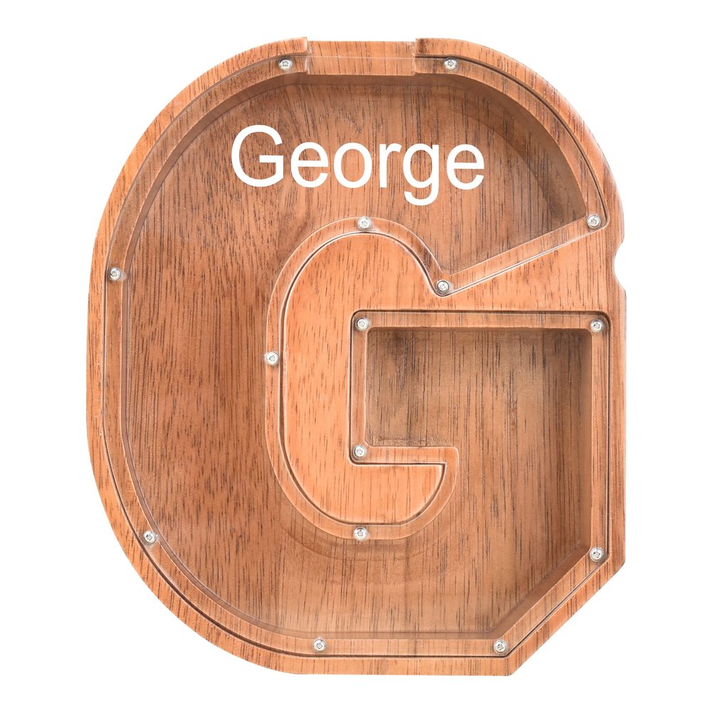 Custom Name Piggy Banks Kid, Personalized Letter Piggy Bank, Wooden Alphabet Money Bank, Gifts For Boy Girl Christmas Birthday New Year's Day (G)