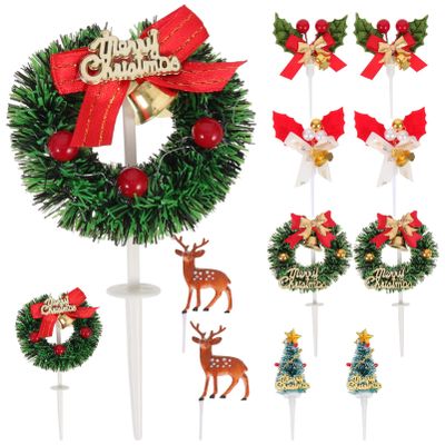 12pcs Christmas Cupcake Toppers Festive Cake Decorations for Holiday Parties Lovely Picks for Xmas Safe Plastic Cloth Material for Themed Celebrations