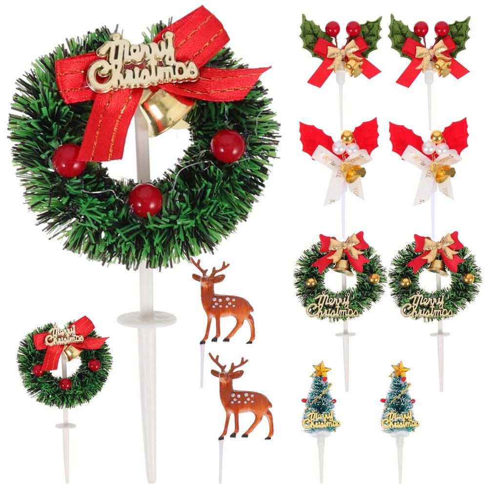 12pcs Christmas Cupcake Toppers Festive Cake Decorations for Holiday Parties Lovely Picks for Xmas Safe Plastic Cloth Material for Themed Celebrations