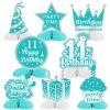 Cheereveal 11th Birthday Honeycomb Centerpieces, 8 Pieces Teal Silver 11 Year Old Birthday Decorations Table Centerpieces, Breakfast Blue Birthday Decorations Table Sign Toppers for Girls view 1