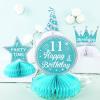 Cheereveal 11th Birthday Honeycomb Centerpieces, 8 Pieces Teal Silver 11 Year Old Birthday Decorations Table Centerpieces, Breakfast Blue Birthday Decorations Table Sign Toppers for Girls view 2