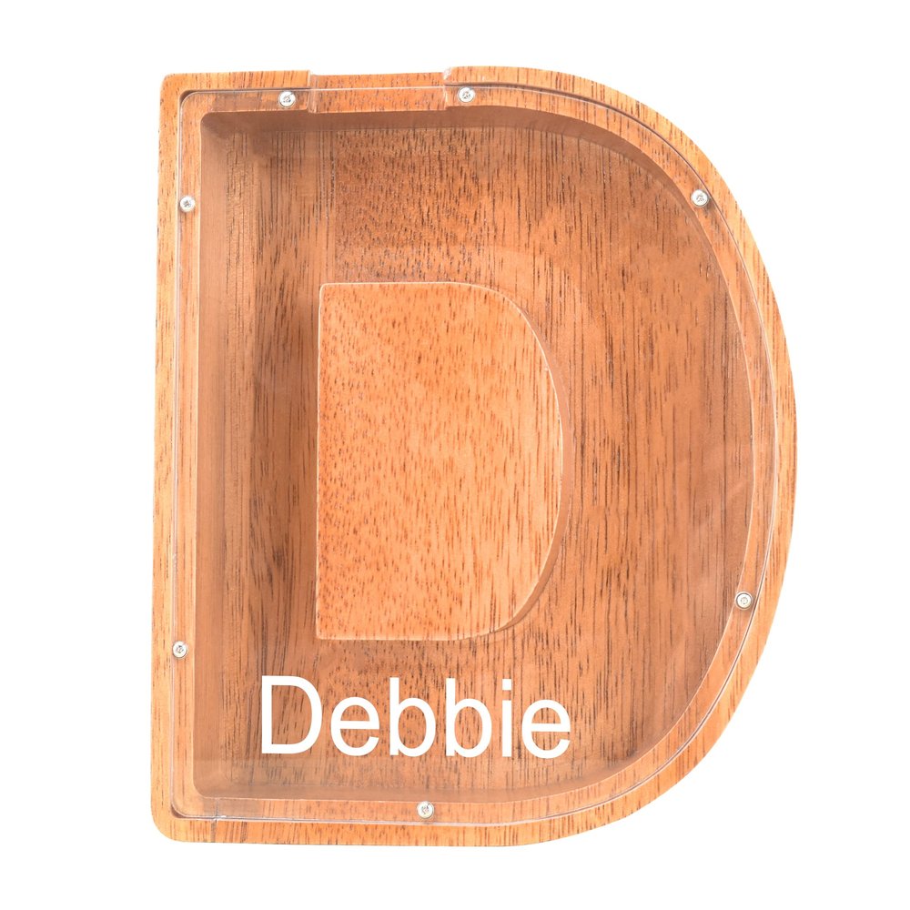 Custom Name Piggy Banks Kid, Personalized Letter Piggy Bank, Wooden Alphabet Money Bank, Gifts For Boy Girl Christmas Birthday New Year's Day (D)