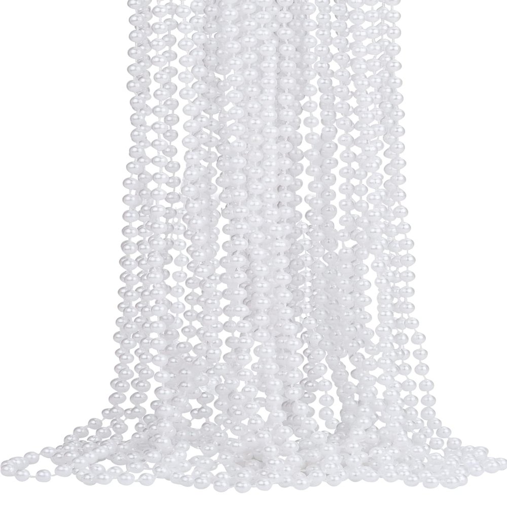 16 PCS 7mm White Faux Pearl Beads Necklaces Bulk Party Favor Plastic Play Pearl for Flapper Tea Party Gatsby 20's Wedding Decorations
