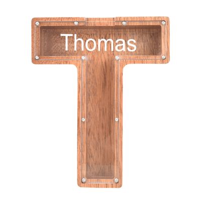Custom Name Piggy Banks Kid, Personalized Letter Piggy Bank, Wooden Alphabet Money Bank, Gifts For Boy Girl Christmas Birthday New Year's Day (T)