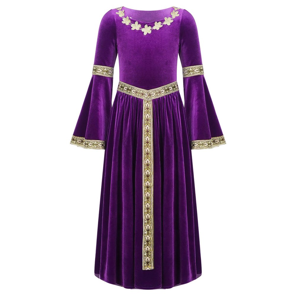 Agoky Kids Girls Renaissance Vintage Ball Gown Halloween Fancy Costume Retro Medieval Gothic Long Dress Purple 6 Years
