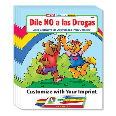 ZOCO Say No to Drugs (in Spanish) Custom Educational Coloring Books (250 Bulk Pack, With Crayons) Community Outreach, Stay Drug Free Games, Puzzles, Fun Activities for Kids