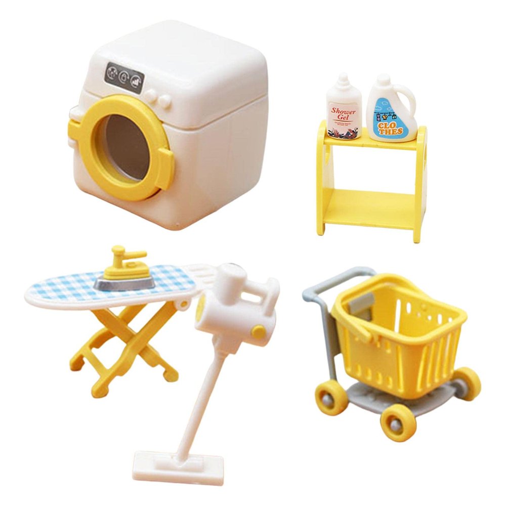 Gazechimp 1:18 Dolllhouse Laundry Room Accessories Shelf Cart Vacuum Cleaner Washing Machine Ironing Stand Miniature Dollhouse Decoration Accessories