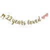 22 Years Loved Banner, Pre-Strung, Gold Glitter Paper Garlands for 22nd Birthday/Wedding Anniversary Party Decorations Supplies, No Assembly Required,Gold,SUNbetterland view 1