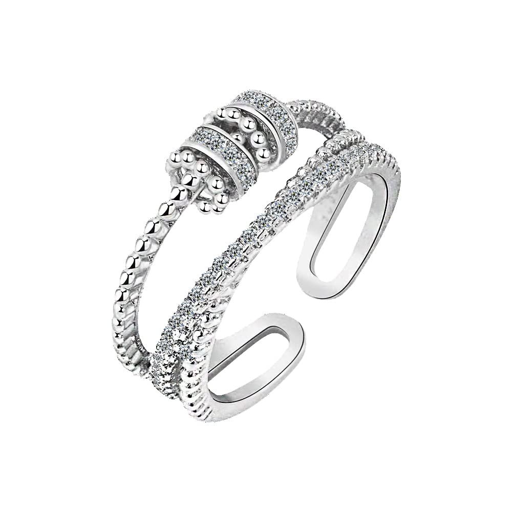 CSIYANJRY99 Jansio Threanic Triple-Spin Ring,to My Daughter Vikanda Thermogenic Moissanite Spinner Ring Feelief Zirconica Triple Fidget Rings Anti Anxiety Rotatable Ring Jewelry for Women (Silver)