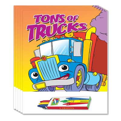 ZOCO Tons of Trucks Coloring Books for Kids (50 Bulk Pack, With Crayons) Construction, Semi, Big Rig Trucking Party Favors for Toddlers
