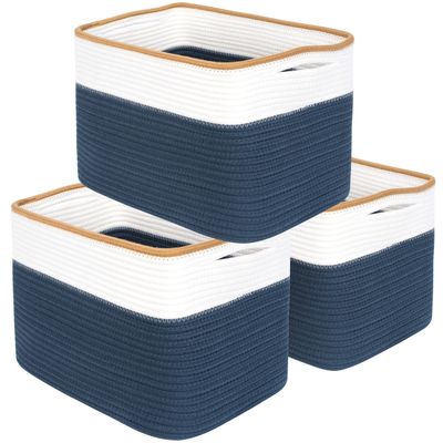 MINTWOOD Design 3-Pack Storage Baskets for Shelves, Playroom and Classroom Storage Basket, Book Basket, Decorative Storage Cube Bins, Woven Closet Organizers, Pantry and Shoe Organizer, Prussian Blue