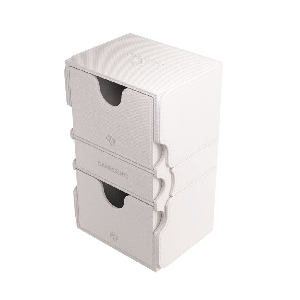 Stronghold 200+ XL Convertible Deck Box | Double-Sleeved | Card Game Protector with Accessories Drawer | Nexofyber Surface | Holds up to 200 Cards | White Color | Made by Gamegenic (GGS20122ML)
