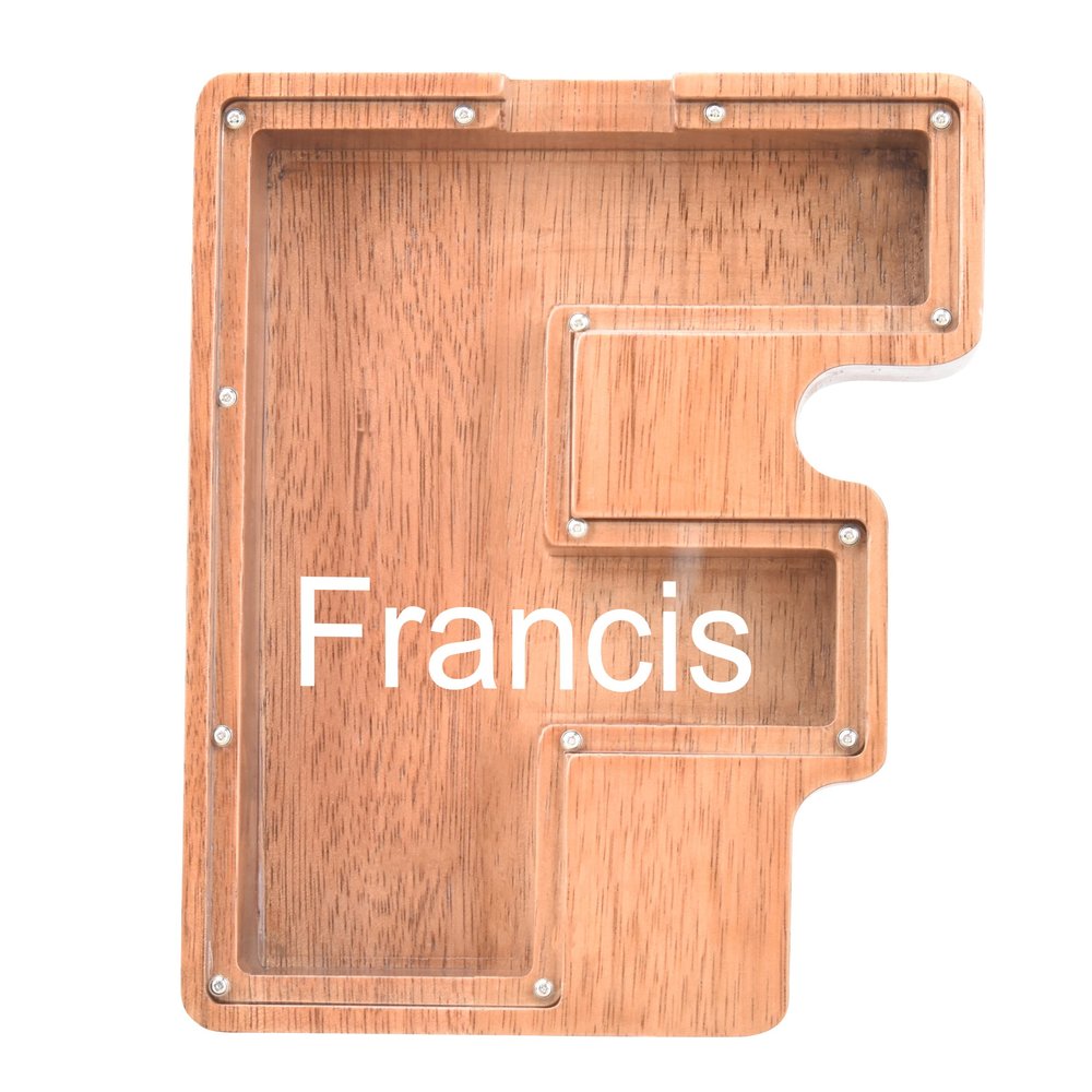 Custom Name Piggy Banks Kid, Personalized Letter Piggy Bank, Wooden Alphabet Money Bank, Gifts For Boy Girl Christmas Birthday New Year's Day (F)