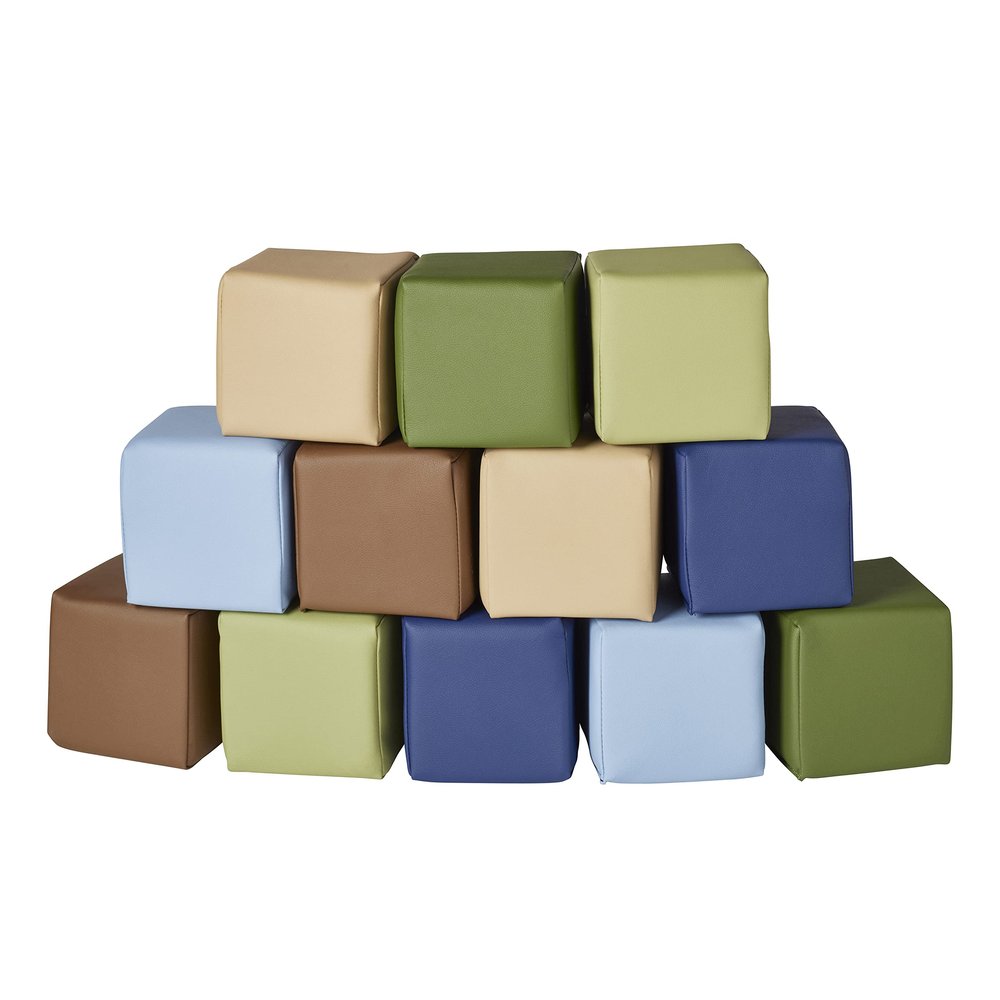 ECR4Kids SoftZone Patchwork Toddler Blocks, Foam Cubes, Earthtone, 12-Piece