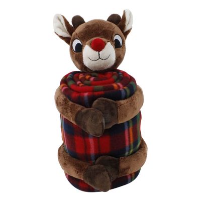 Rudolph The Red-Nosed Reindeer | 13" Holiday Rudolph with 50" x 60" Blanket | Officially Licensed Collectible Plush and Throw Bundle Brown