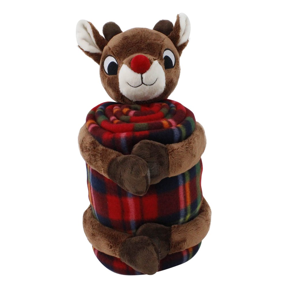 Rudolph The Red-Nosed Reindeer | 13" Holiday Rudolph with 50" x 60" Blanket | Officially Licensed Collectible Plush and Throw Bundle Brown