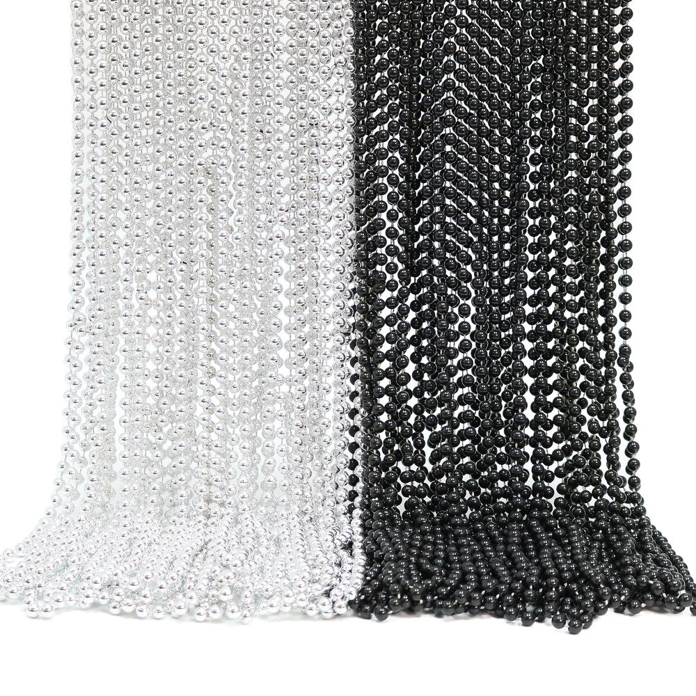GiftExpress 72 pack Mardi Gras Beads Necklace, Metallic Black and Silver Beaded Necklace, Mardi Gras Throws, Party Beads Costume Necklaces