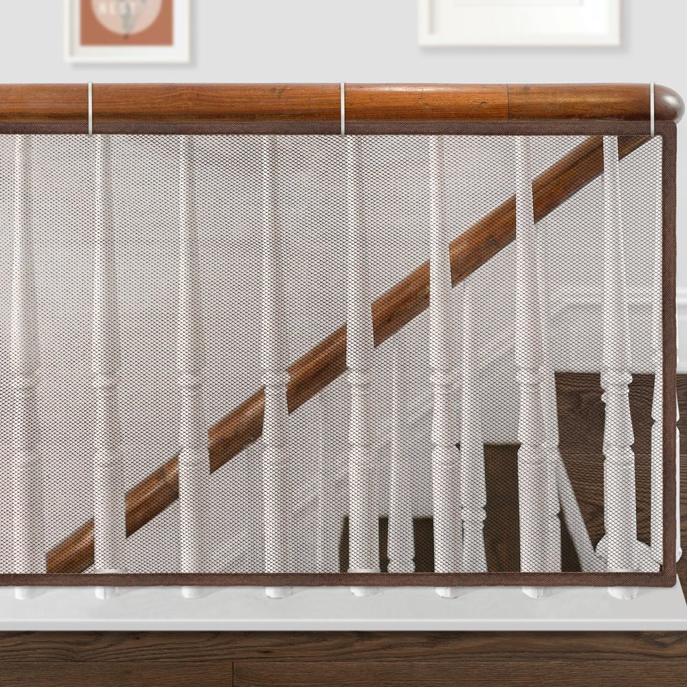 10ft Stair Railing Net Baby Proofing Banister Guard Balcony Safety Netting for Indoor Outdoor, Brown