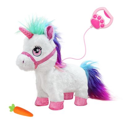 Interactive Unicorn Pet Toy with Leash Remote  Walks, Sits & Eats; Light-Up Horn, Touch & Sound Mode, Comb & Carrot, 3AAA (Not Included), YH YUHUNG Unicorn Gift Toy for Girls Age 4-6
