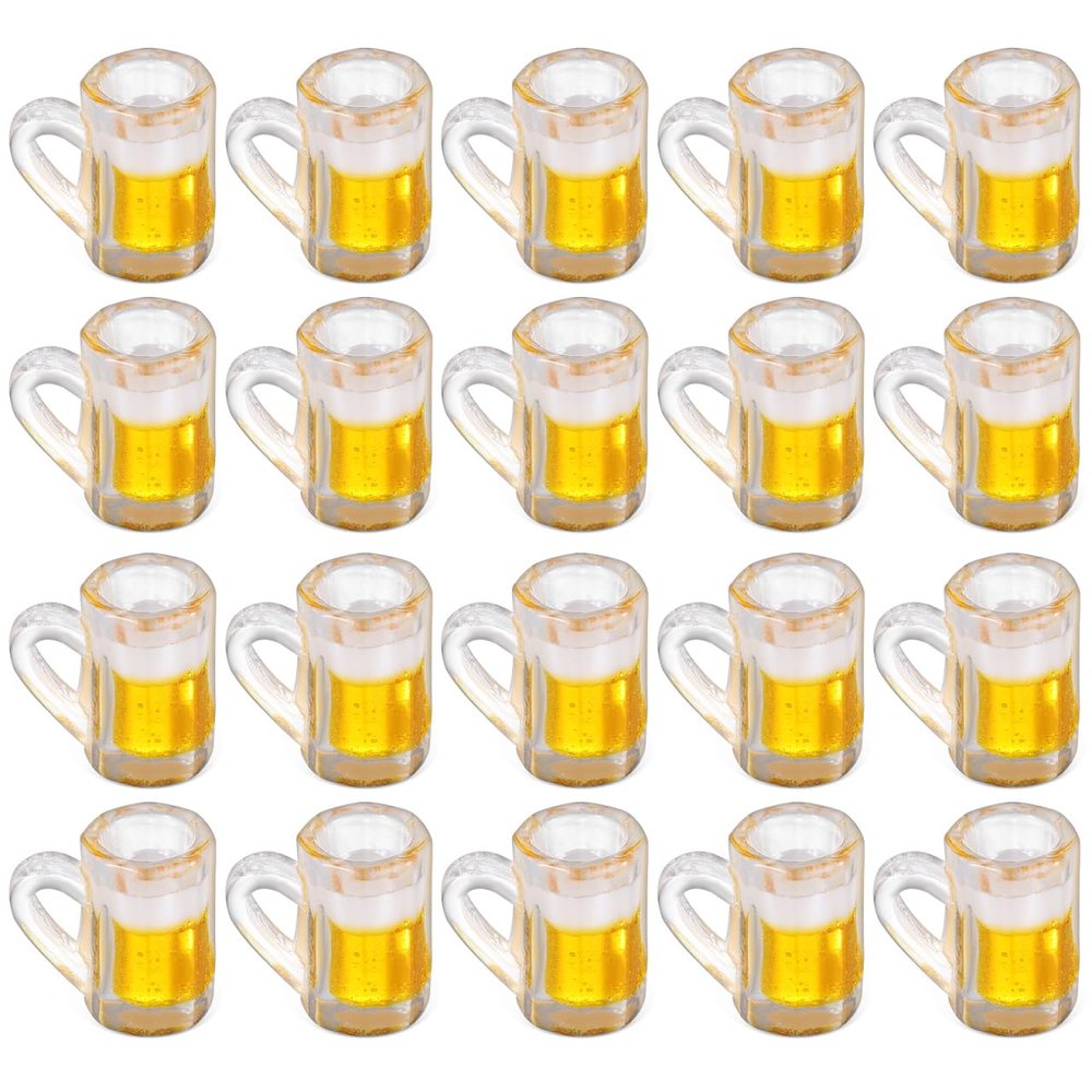 20Pcs Mini Beer Mug Shot Glasses Mini Resin Beer Cups Tiny Shot Mug Decoration for Dollhouse