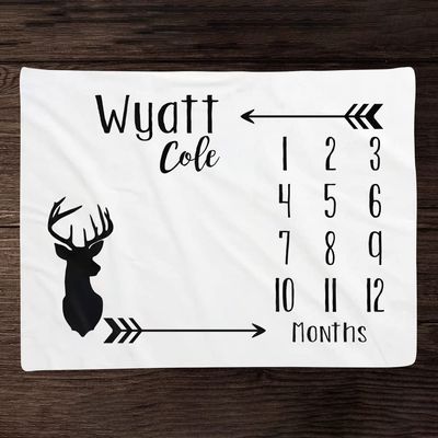 Gearpenguin Personalized Baby Monthly Milestone Blanket, Gender Neutral Deer Month Blanket Growth Tracker Fleece Girl Boy Arrow Milestone, Shower Newborn Gift, 30x40, 50x60, 60x80