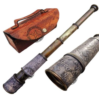Brass Antique Marine Handheld Spyglass Telescope Binoculars 15-inches with Leather Box Best for Gift